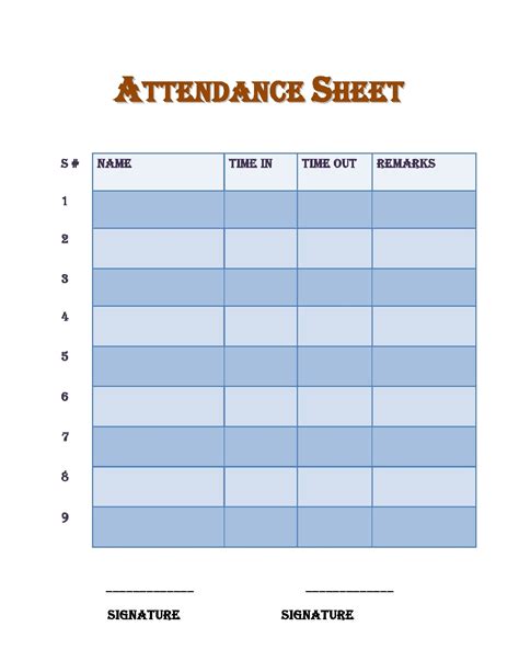 Printable Simple Attendance Sheet